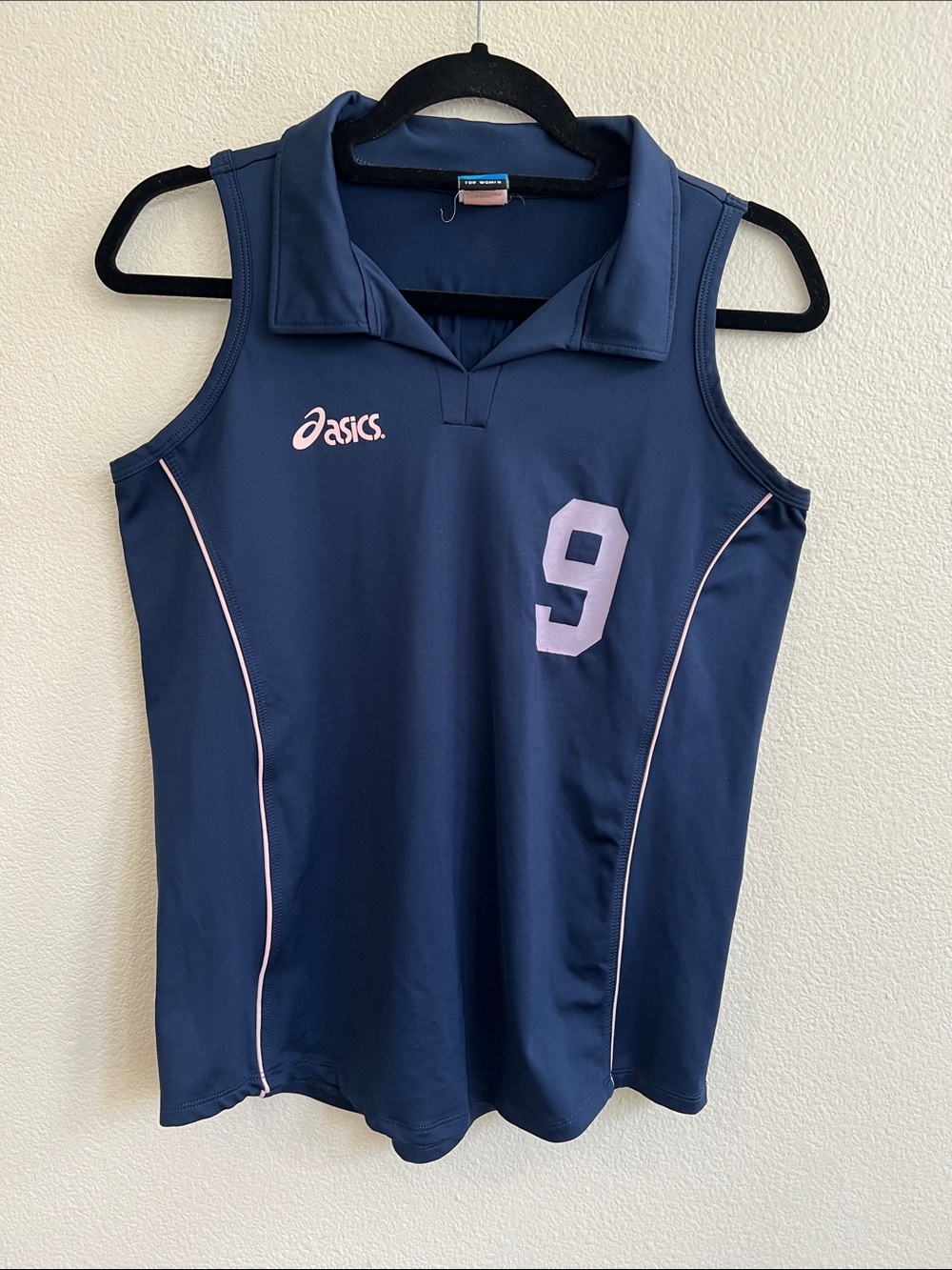 ASICS Pepperdine Sleeveless Court Tank Volleyball Jersey #9 Navy Blue/Pink L